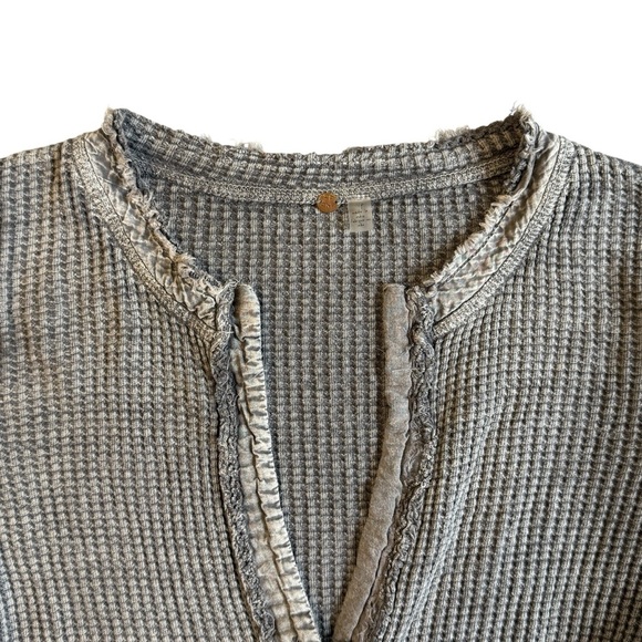 Free People FP One Colt Waffle Knit Thermal Long Sleeve Top Gray Size SP #1689 - Picture 4 of 7